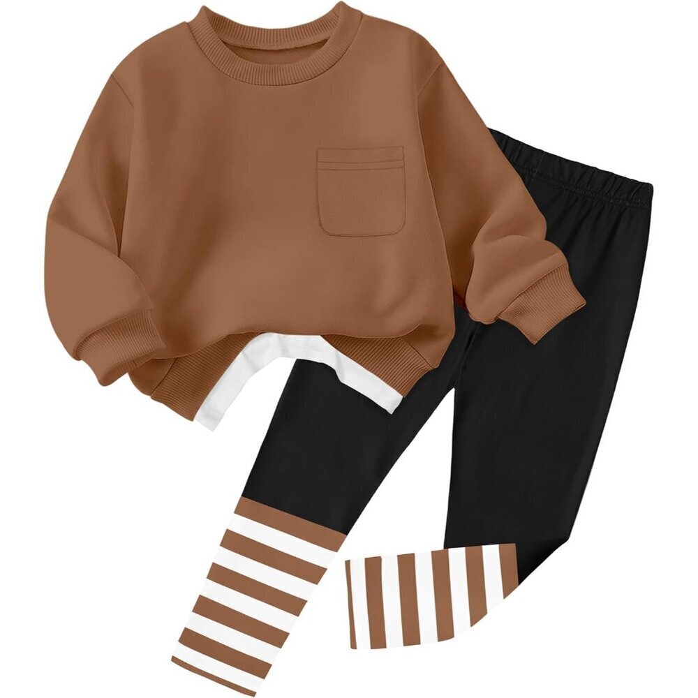 Little Girls Clothes 2Pcs Girls Outfits Pullover Sweatsuit Patchwork Striped Leg